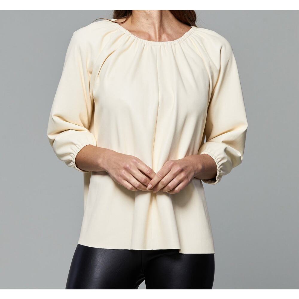 Dolce Cabo Boho Faux Leather Cream Puff Sleeve Top S